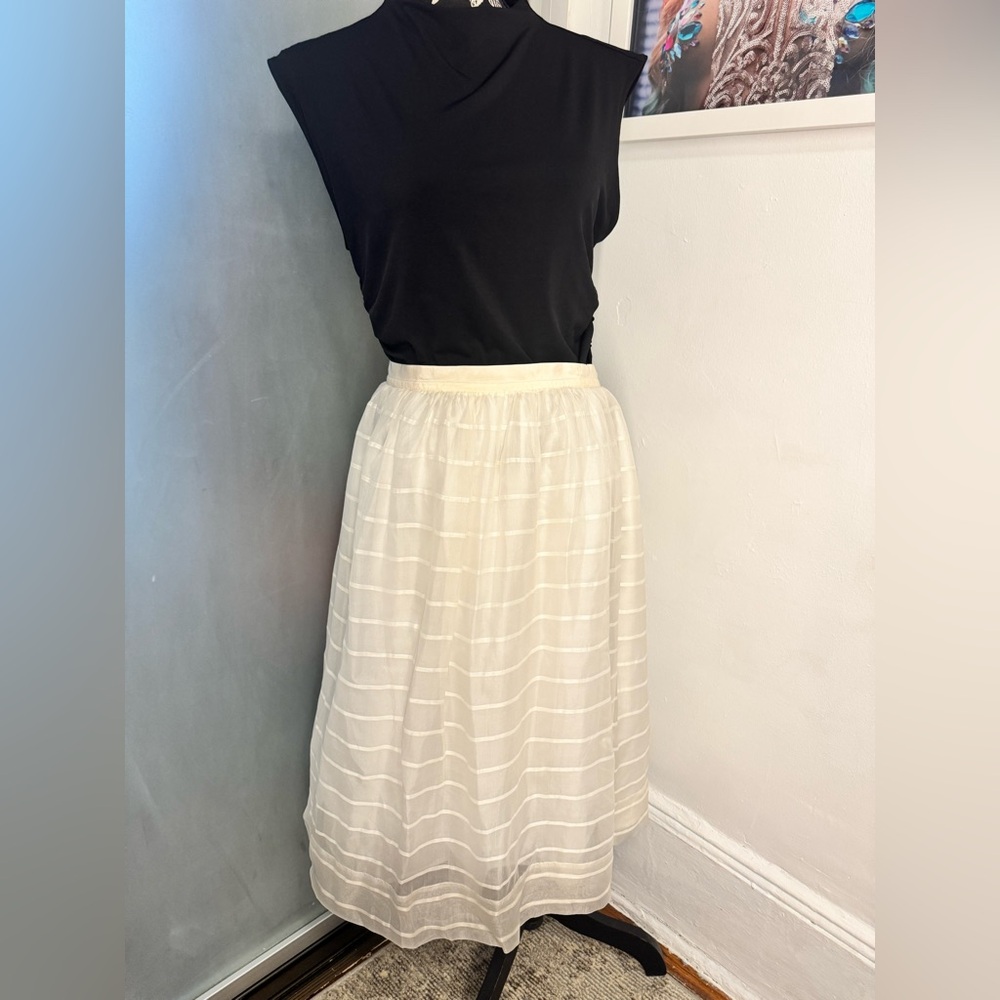 White Pleated A-Line Midi Skirt for Cocktail